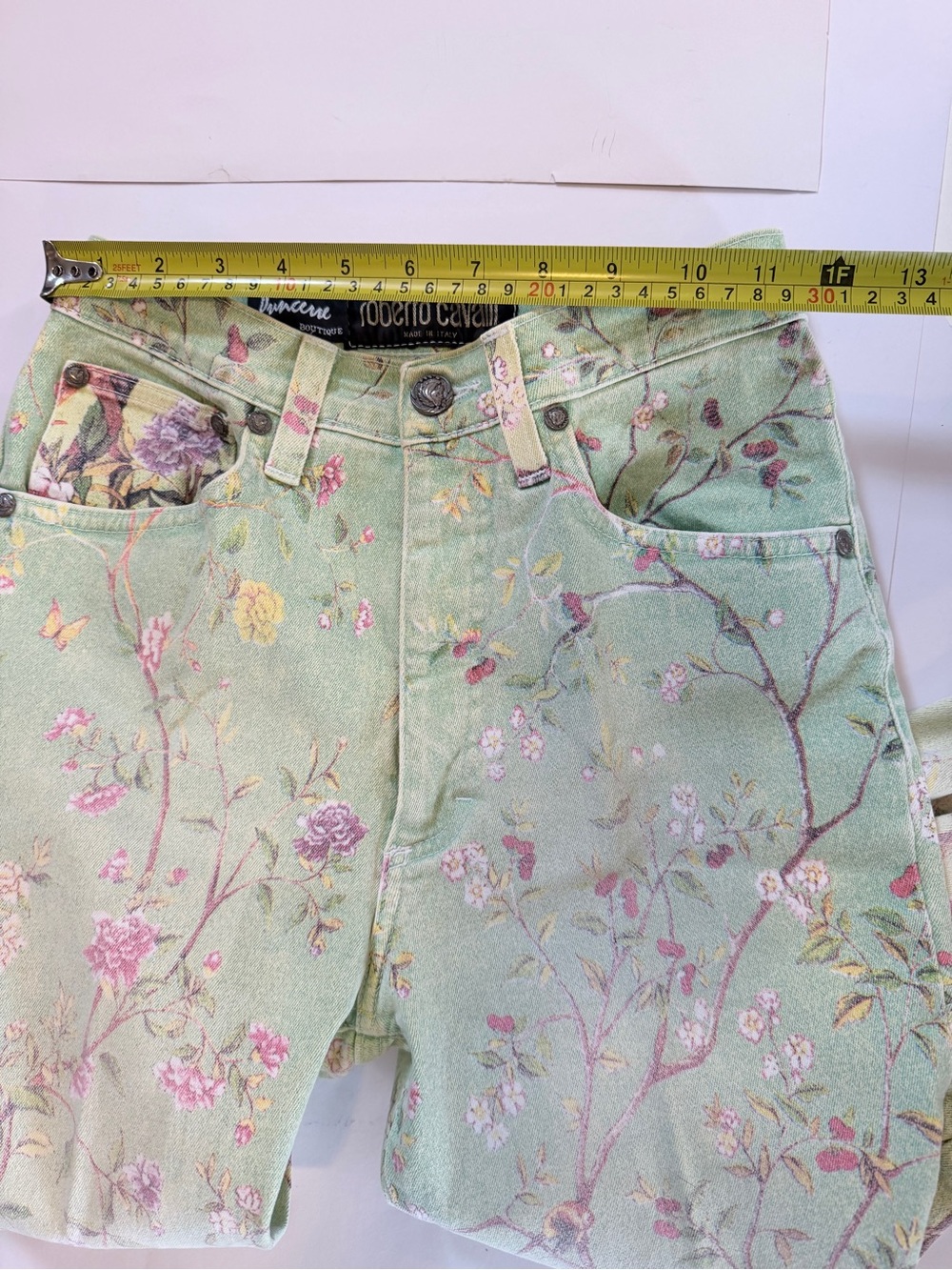 Roberto Cavalli Made in Italy Floral Bird Print Skinny Jeans Mint Green Women’s - Picture 3 of 10